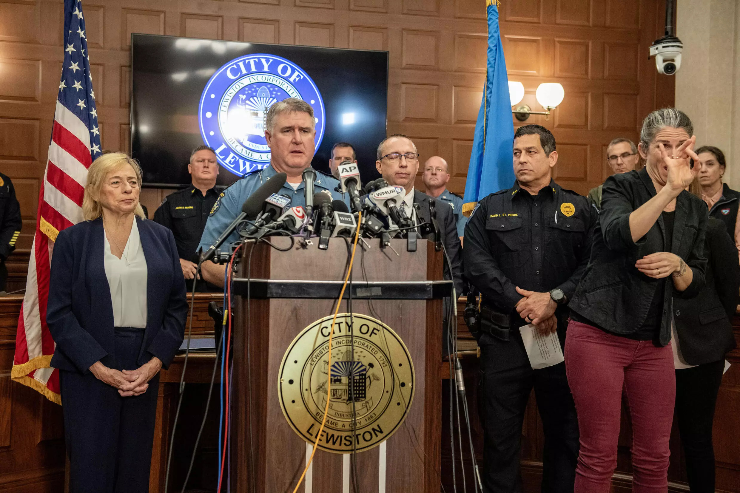 State Trooper Colonel William Ross speaks after a mass shooting in Maine. Photo: AFP